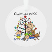 Stick Figuur mam, Kinder, Dog Acrylversiering Ornament (achterkant)