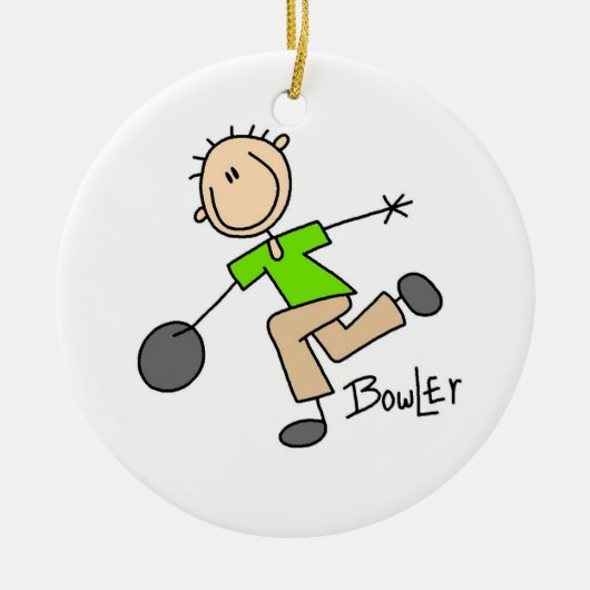 Stick Figuur Mannelijke Bowler T-shirts en geschen Keramisch Ornament (Voorkant)
