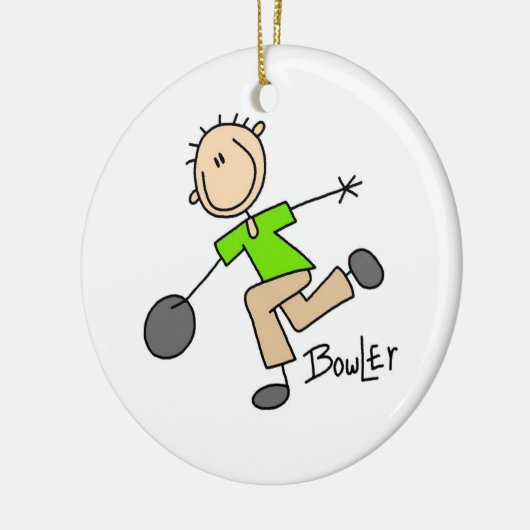 Stick Figuur Mannelijke Bowler T-shirts en geschen Keramisch Ornament (Links)