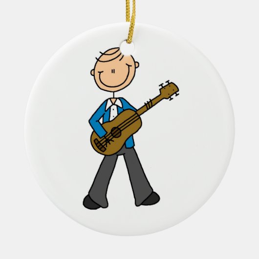 Stick Figuur Mannelijke Gitaar Speler T-shirts en  Keramisch Ornament (Voorkant)