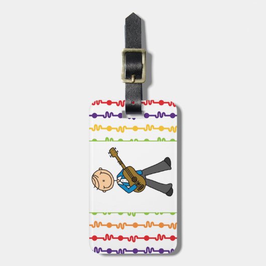 Stick Figuur mannelijke Guitar Player T-shirts en  Bagagelabel (Voorkant verticaal)