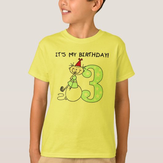 Stick Figuur meisje 3rd Birthday T-shirt (Voorkant)