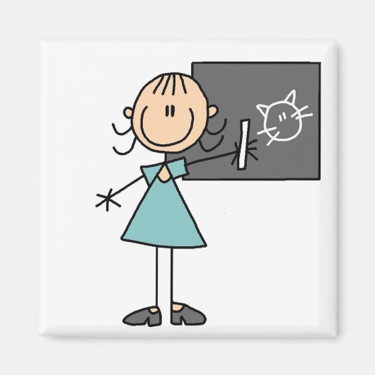 Stick figuur meisje bij krijtbord magneet (Voorkant)