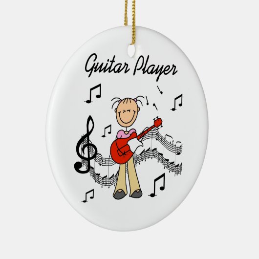 Stick Figuur Meisje Gitaarspeler T-shirts en gesch Keramisch Ornament (Rechts)