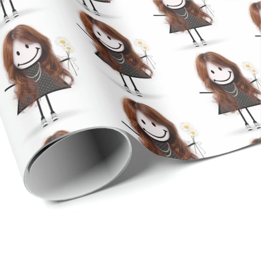 Stick Figuur meisje in Sneakers op wit Cadeaupapier (Rol Hoek)