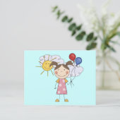 Stick figuur meisje met ballonnen T-shirts en gesc Briefkaart (Staand voorkant)