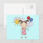 Stick figuur meisje met ballonnen T-shirts en gesc Briefkaart (Voorkant / Achterkant)