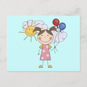 Stick figuur meisje met ballonnen T-shirts en gesc Briefkaart