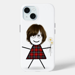 Stick Figuur meisje met Daisies iPhone 15 Case