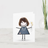 Stick Figuur meisje met Daisies Kaart (Voorkant)