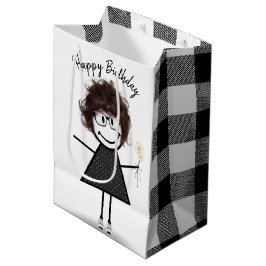 Stick Figuur meisje met Daisies Medium Cadeauzakje