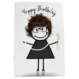 Stick Figuur meisje met Daisies Medium Cadeauzakje