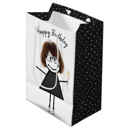 Stick Figuur meisje met Daisies Medium Cadeauzakje