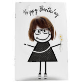 Stick Figuur meisje met Daisies Medium Cadeauzakje (Voorkant)