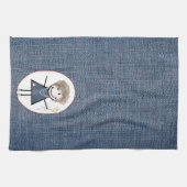 Stick Figuur meisje met Daisies op Denim Theedoek (Horizontaal)