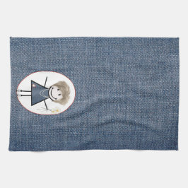 Stick Figuur meisje met Daisies op Denim Theedoek