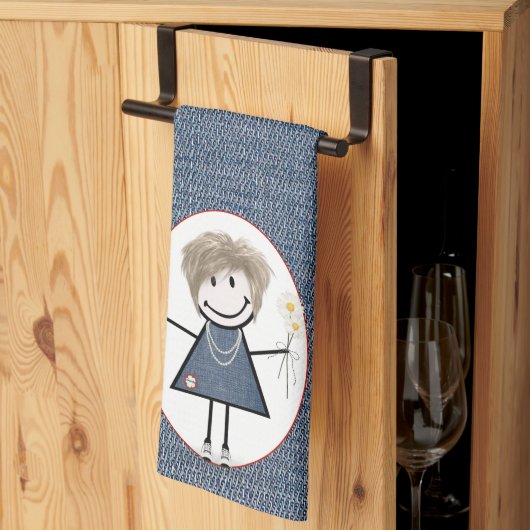 Stick Figuur meisje met Daisies op Denim Theedoek (Derde Gevouwen)