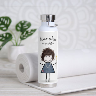 Stick Figuur meisje met Daisies Waterfles