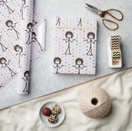 Stick figuur meisje met haar en bril cadeaupapier