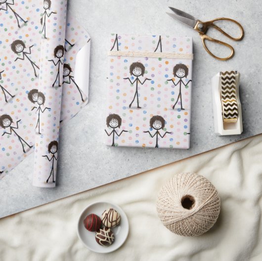 Stick figuur meisje met haar en bril cadeaupapier (Crafts)