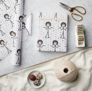 Stick figuur meisje met haar en bril cadeaupapier