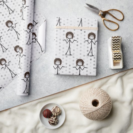 Stick figuur meisje met haar en bril cadeaupapier (Crafts)