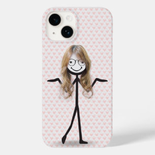 Stick figuur meisje met haar en bril Case-Mate iPhone 14 hoesje