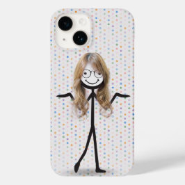 Stick figuur meisje met haar en bril Case-Mate iPhone 14 hoesje