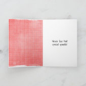 Stick figuur meisje met rode verjaardag ballon kaart (Binnen)