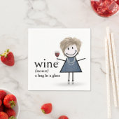 Stick figuur meisje met rode wijn glas servet (Insitu)