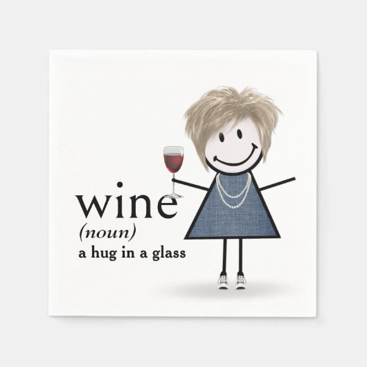 Stick figuur meisje met rode wijn glas servet (Voorkant)