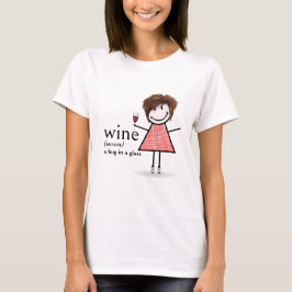 Stick figuur meisje met rode wijn glas t-shirt