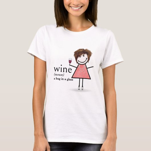 Stick figuur meisje met rode wijn glas t-shirt (Voorkant)