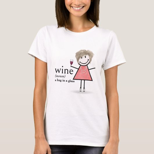 Stick figuur meisje met rode wijn glas t-shirt (Voorkant)