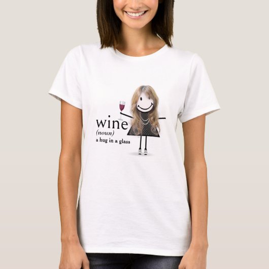 Stick figuur meisje met rode wijn glas t-shirt (Voorkant)