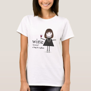 Stick figuur meisje met rode wijn glas t-shirt