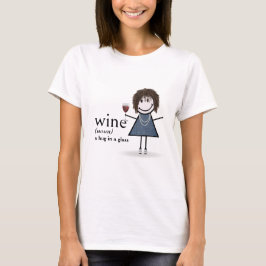 Stick figuur meisje met rode wijn glas t-shirt