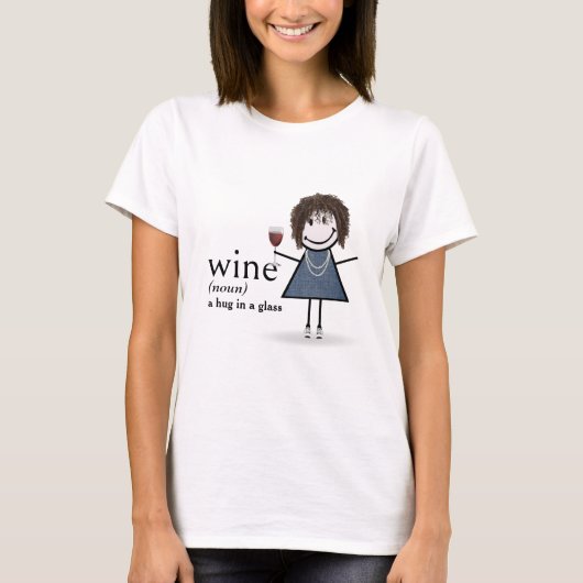 Stick figuur meisje met rode wijn glas t-shirt (Voorkant)