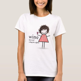 Stick figuur meisje met rode wijn glas t-shirt