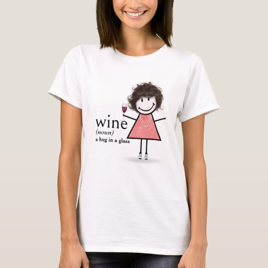 Stick figuur meisje met rode wijn glas t-shirt (Voorkant)