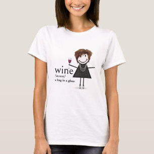 Stick figuur meisje met rode wijn glas t-shirt