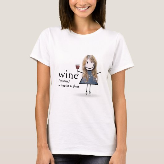 Stick figuur meisje met rode wijn glas t-shirt (Voorkant)