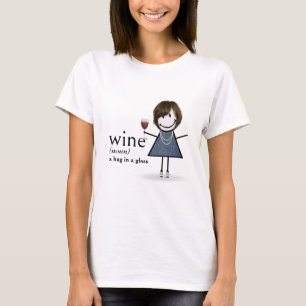 Stick figuur meisje met rode wijn t-shirt
