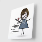 Stick figuur meisje met rode wijn vierkante klok (Hoek)