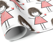 Stick figuur meisje met rood hart cadeaupapier (Rol Hoek)