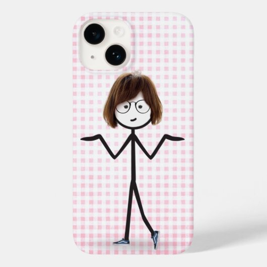 Stick figuur meisje met Sneakers op gingham Case-Mate iPhone Case (Achterkant)