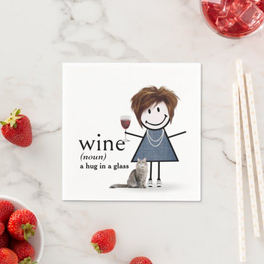 Stick figuur meisje met wijn en kat servet (Insitu)