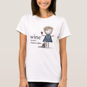 Stick figuur meisje met wijn en kat t-shirt