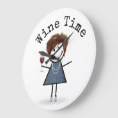 Stick figuur meisje met wijnglas grote klok (Hoek)