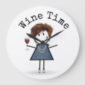 Stick figuur meisje met wijnglas grote klok (Voorkant)
